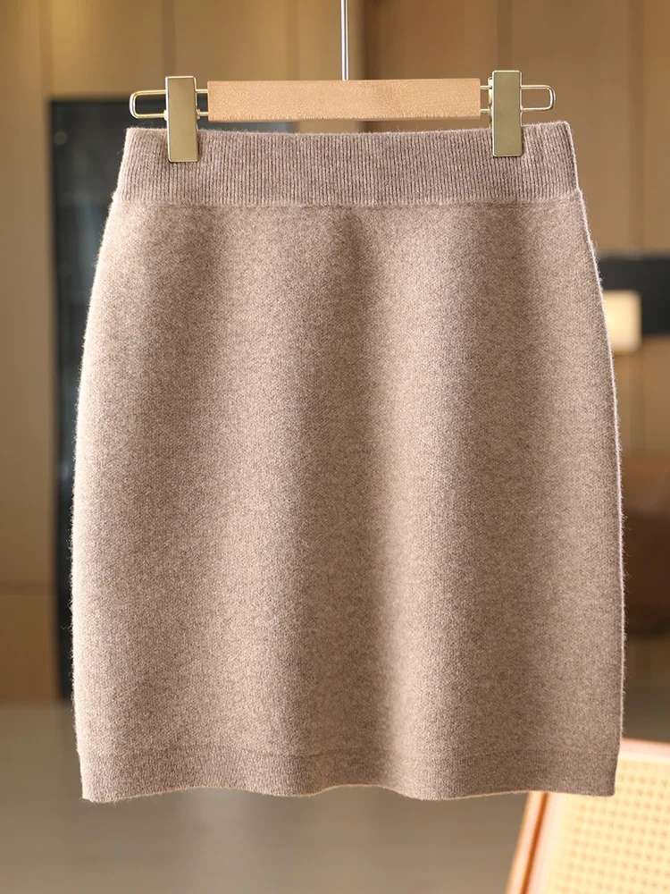 Women Wool Skirts Autumn Winter Office Lady Mini Slim Fit Skirt Elastic Waist 100% Merino Wool Knitted Cashmere Above Knee Dress - Image 4