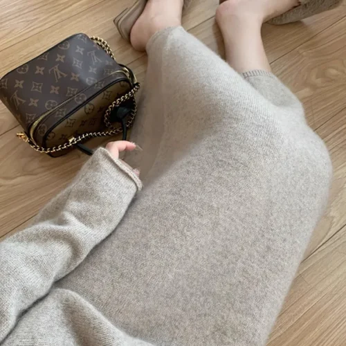 Soft Waxy Autumn and Winter Skirt Straight Skirt Versatile and Thin Knitted Skirt Medium and Long H Skirt Casual Skirt Women